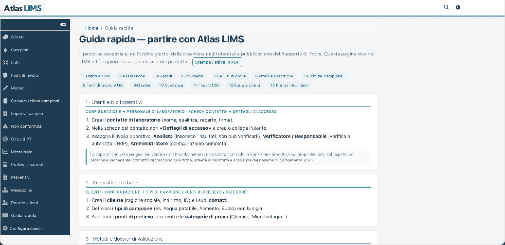 Guida operativa integrata nelle schermate di ATLAS LIMS