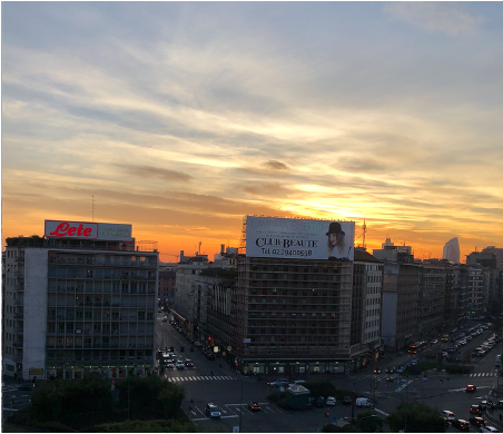 Milan seen from the terrace of the DaSP office, at sunset
