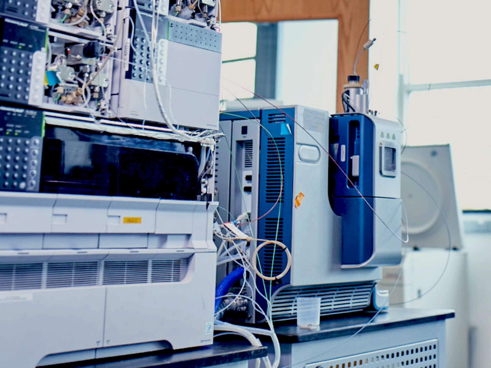 LC-MS system installed in the laboratory, with the LC modules stacked beside the mass spectrometer